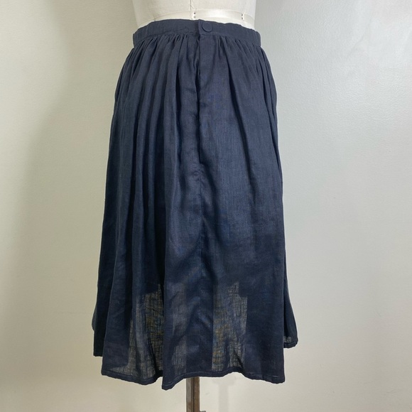 100% LINEN GATHERED SKIRT SNAP CLOSURE ONE POCKET LIGHT BLACK/DARK GREY - Picture 8 of 10